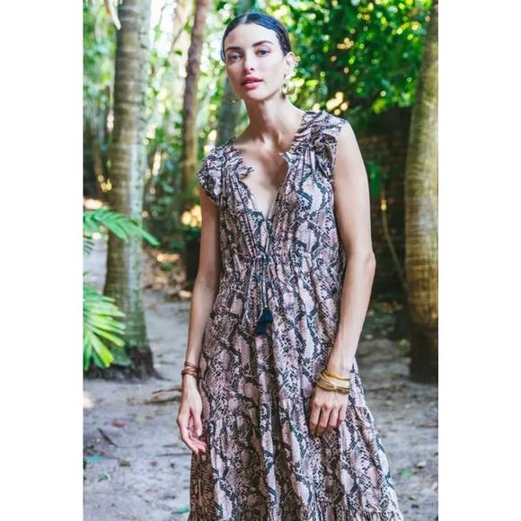 New Figue Gianna Dress Maxi Long Python Snake Ruffle Animal Print Small - Picture 1 of 9